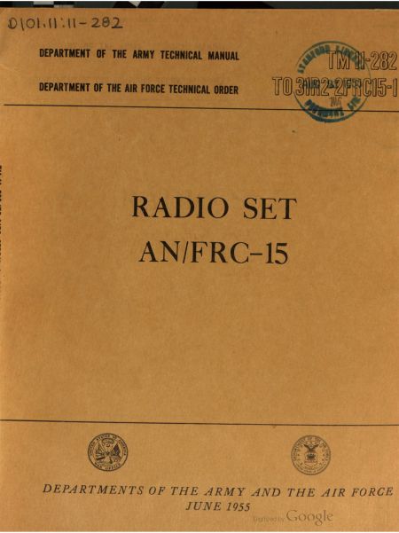  Army technical manual for radio set AN/FRC-15 cover image