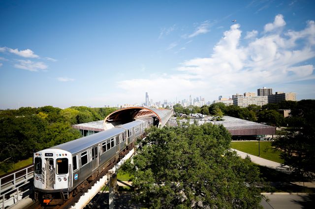 A view of downtown Chicago from Illinois Tech’s Mies Campus